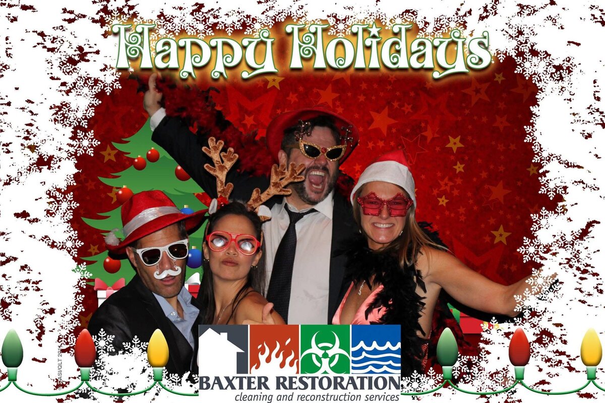 Corporate holiday party photo booth print with a branded holiday design